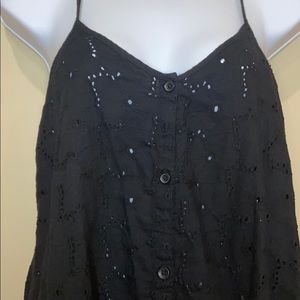 SO Floral Sleeveless button down Top Black Small